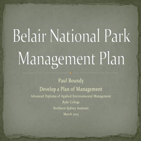 Belair National Park - Plan of Management