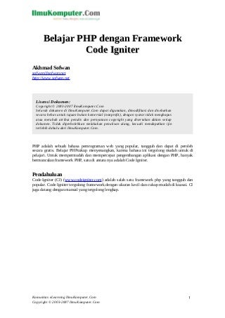 Belajar Framework CodeIgnitier Lengkap (bahasa Indonesia)