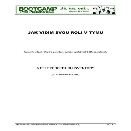 Belbinův dotazník odpovědní formulář