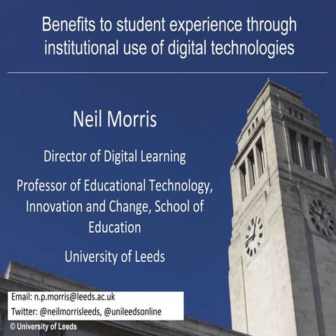 Benefits to student experience through institutional use of digital technologies