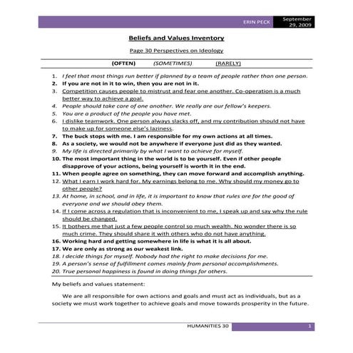 Beliefs and values inventory page 30 perspectives on ideology