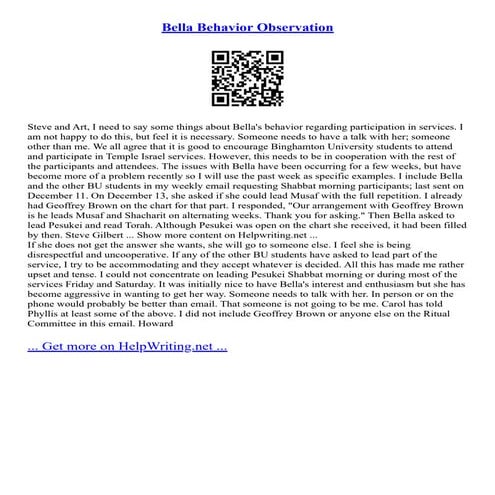 Bella Behavior Observation