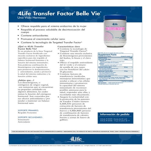 Ficha Técnica 4Life Transfer factor Bellevie