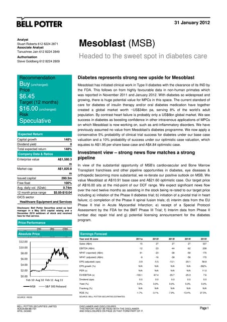 Bell Potter Securities Report on Mesoblast 1 31-2012 | PDF