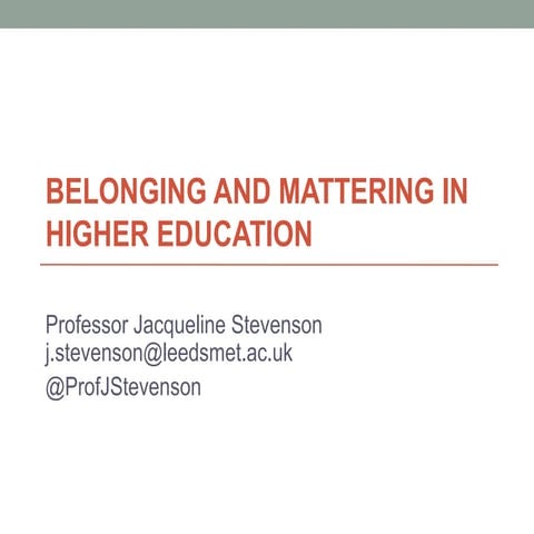 Belonging and Mattering - Professor Jacqueline Stevenson