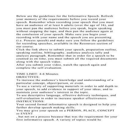 Below are the guidelines for the Informative Speech. Refresh your me.docx