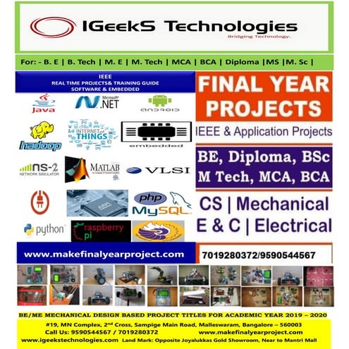 BE,ME MECHANICAL DESIGN AND THERMAL BASED PROJECTS 2019-2020