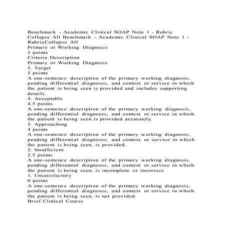 Benchmark - Academic Clinical SOAP Note 1 - RubricCollapse All B