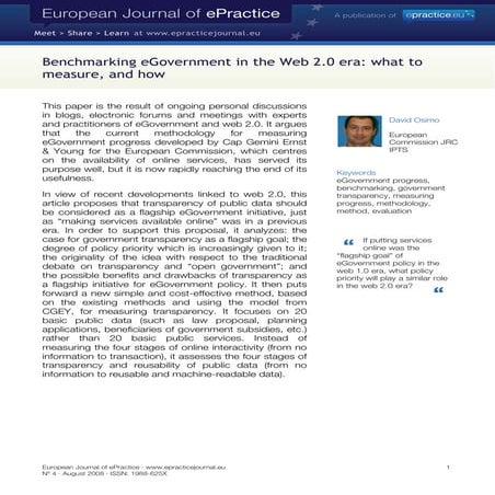 Benchmarking E Government In The Web 2.0 Era David Osimo