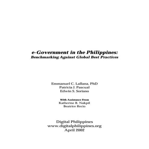 e-Government in the Philippines: Benchmarking against global best practices (...