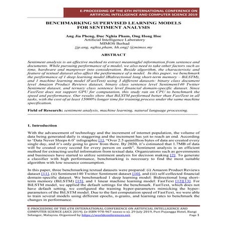 Benchmarking supervised learning models for sentiment analysis