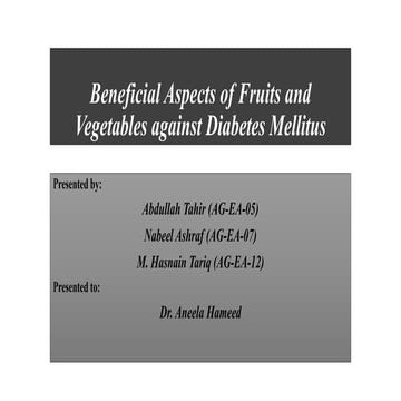 Beneficial aspects of fruits and vegetables against diabetes mellitus
