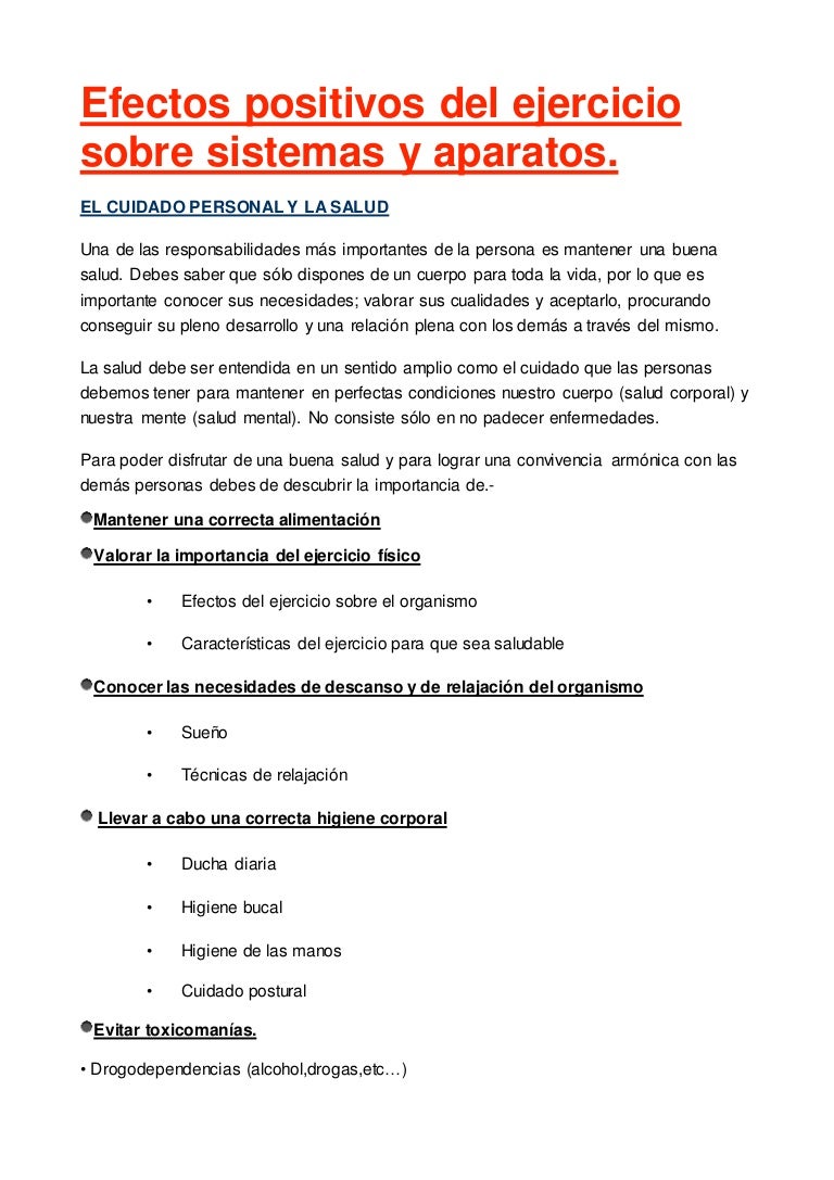 efectos positivos del ejercicio en la salud