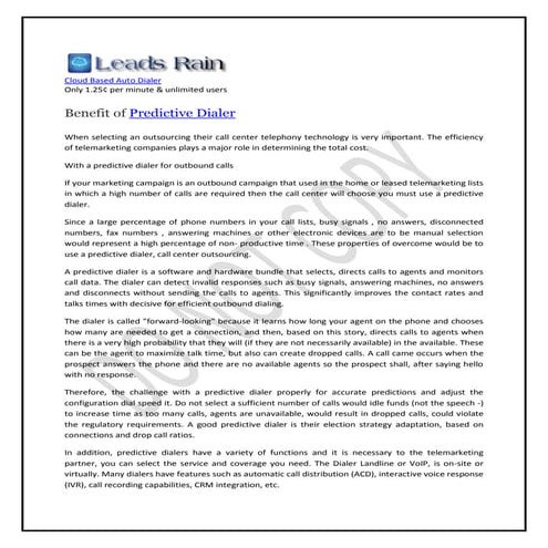 Benefit of predictive dialer