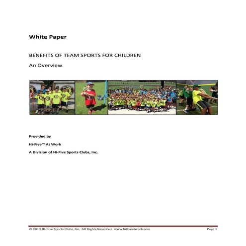 Benefit of team sports and children   white paper