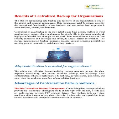 Benefits of centralized Backup for Organizations