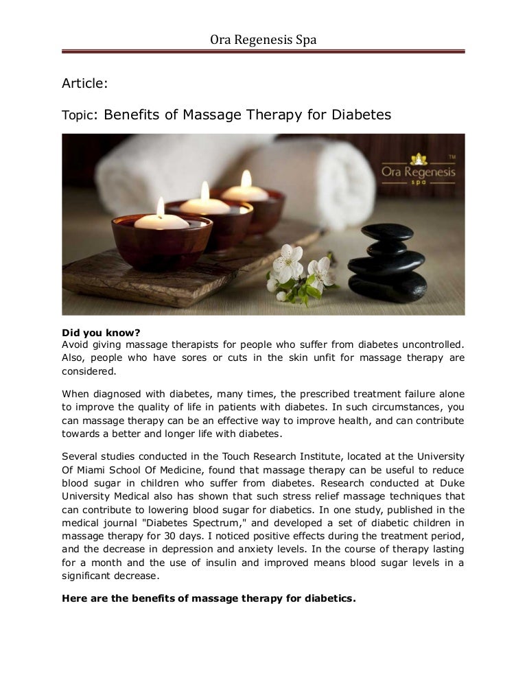 Benefits of massage therapy for diabetes ora regenesis spa