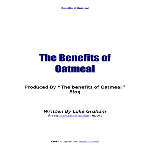 Benefits of Oatmeal