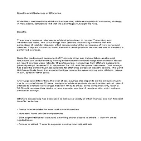 Benefits and challenges of offshoring