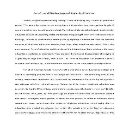 Benefits and Disadvantages of Single Gender Education