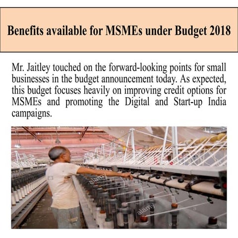 Benefits available for MSMEs under budget 2018