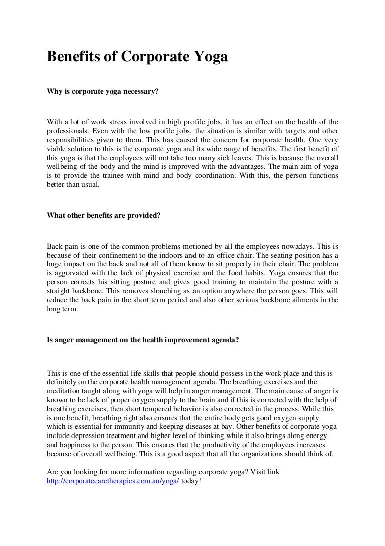 Benefits of Corporate Yoga