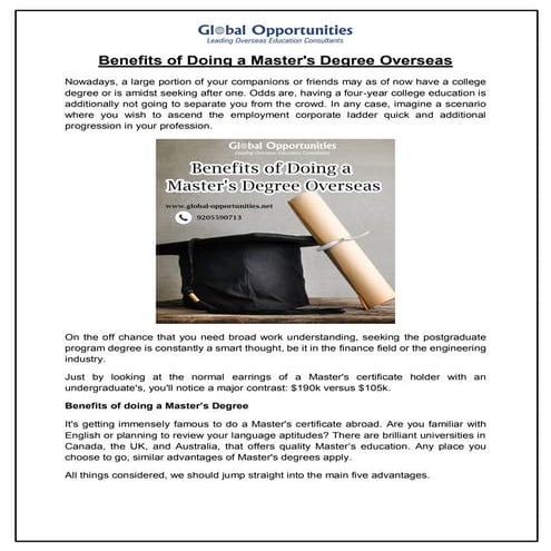 Benefits of Doing a Master's Degree Overseas