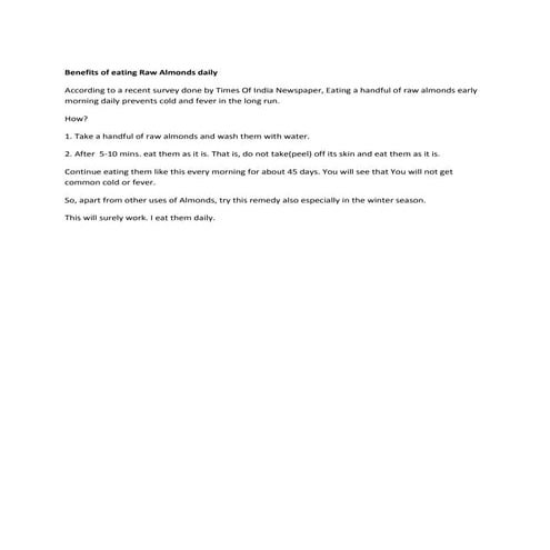 Benefits of eating raw almonds daily