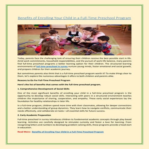 What Are Possible Learning Centers for an Early Childhood Classroom | PDF