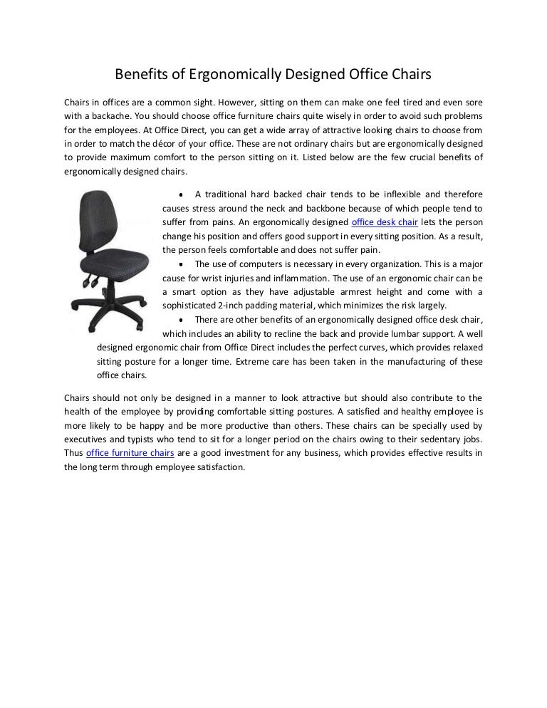 Benefits of ergonomically designed office chairs