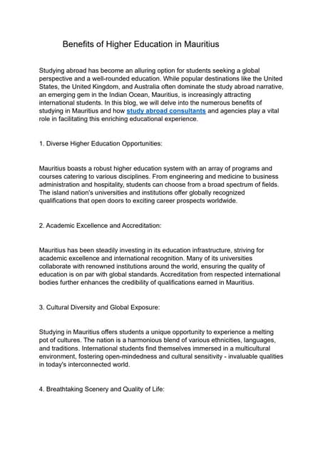 Studying Abroad In Mauritius Pdf
