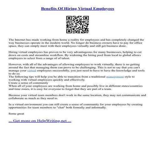 Benefits Of Hiring Virtual Employees