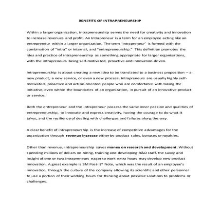 Benefits of Intrapreneurship