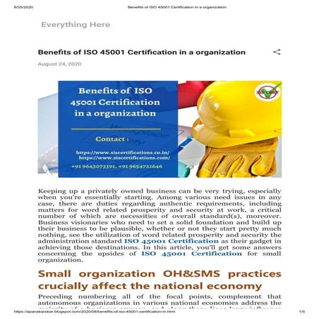  What are Benefits of ISO 45001 Certification in a organization?