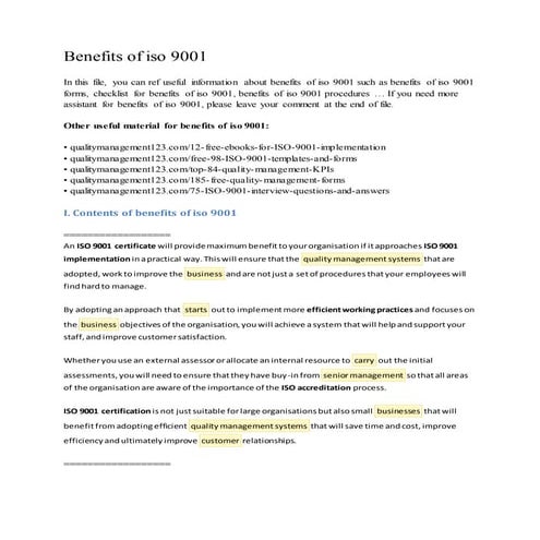 Benefits of iso 9001 | DOCX