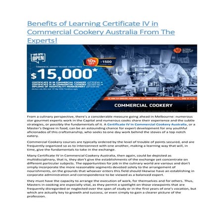 Certificate IV in Commercial Cookery Melbourne