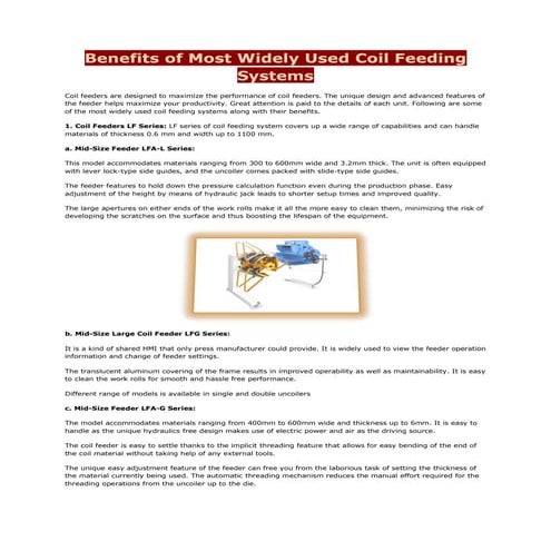 Benefits of Most Widely Used Coil Feeding Systems