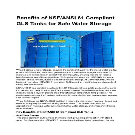 Benefits of NSF_ANSI 61 Compliant GLS Tanks for Safe Water Storage.docx