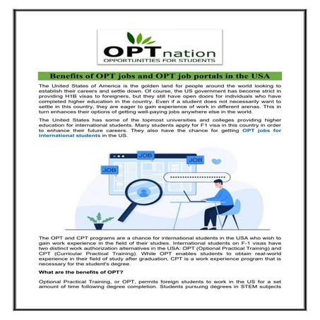 Benefits of OPT jobs and OPT job portals in USA.pdf