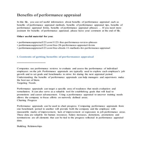 Benefits of performance appraisal