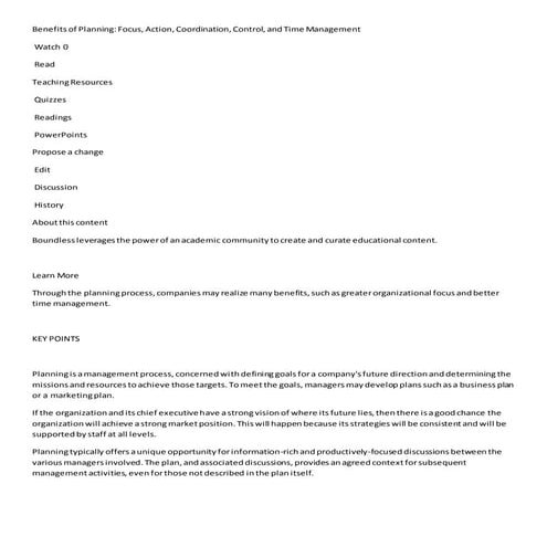 Benefits of planning