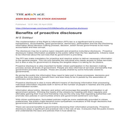 Benefits of proactive disclosure