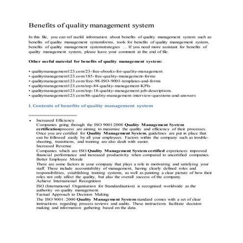 Benefits of quality management system
