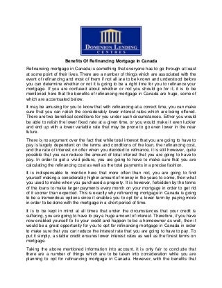 Benefits of refinancing mortgage in canada