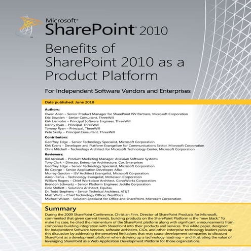 Benefits of share_point_2010_as_a_product_platform