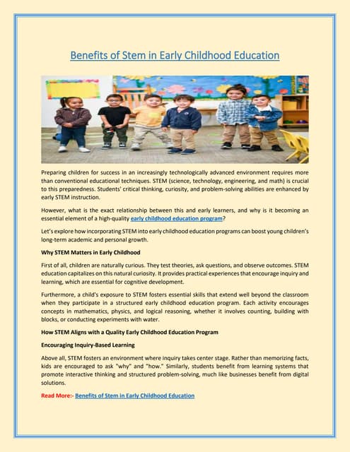 Benefits of Stem in Early Childhood Education