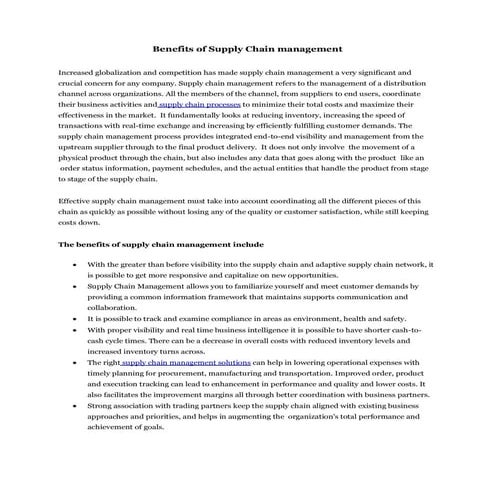 Benefits of Supply Chain management