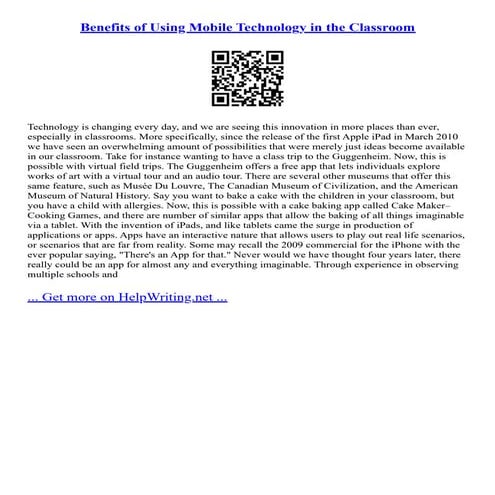 Benefits Of Using Mobile Technology In The Classroom