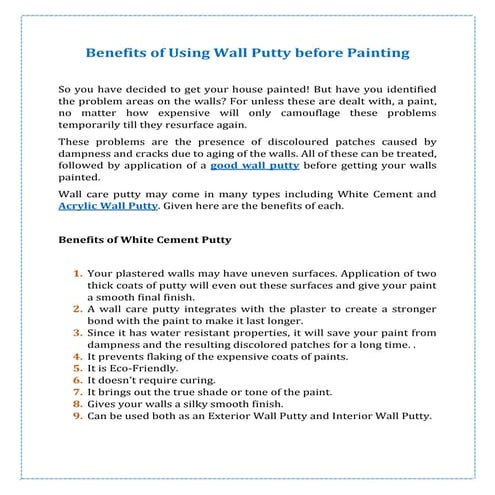 Benefits of Using Wall Putty before Painting | PDF