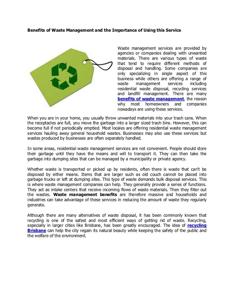 Benefits of waste management and the importance of using this service